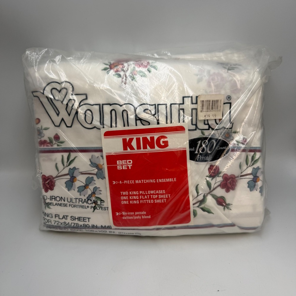 Deadstock Vintage Wamsutta Ultracale King Sheet Set 4pc 180 Percale Made in USA